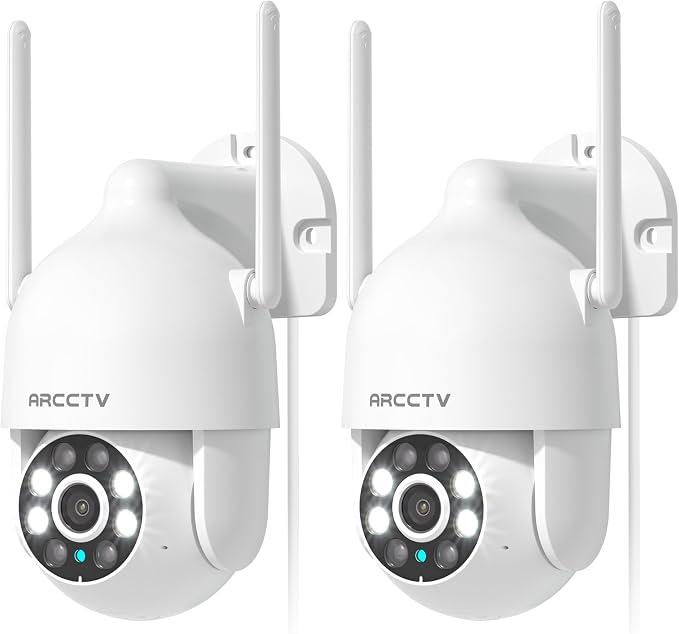 ARCCTV 2K Security Cameras Outdoor, 360°Pan-Tilt View 2.4G/5G WiFi Security Camera with Motion Tracking, Spotlight & Siren, 2-Way Audio, Full Color Night Vision, Waterproof (2 Pack)