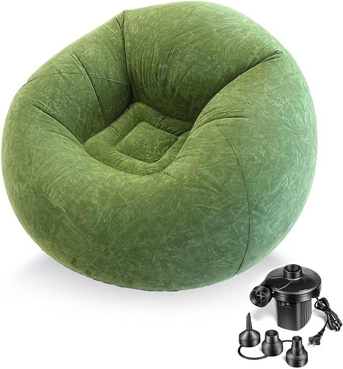 Inflatable Bean Bag Chair with EJAEE 130W Electric Air Pump Bundle - Fast Inflation & Portable Lounge Chair