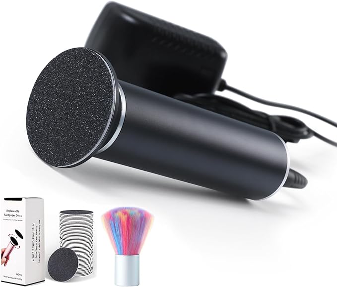 Electric Callus Remover for Feet, Adjustable Various Speed, Powerful Electric Foot File Sander Grinder Pedicure Hard Dead Skin Remover with 60 Sandpaper Discs and Dust Brush, Black FCR-1