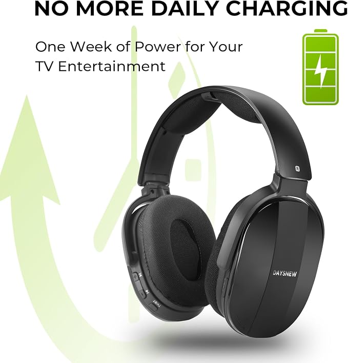 Wireless Headphones for TV with 2.4GHz RF Transmitter Charging Holder, Personal Volume, Plug and Play, 100FT, Bluetooth TV Headphones Wireless for Seniors, No Delay, Support OPT/RCA/AUX, Black, DB100