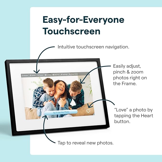 Skylight Digital Picture Frame 2 – 10" Full HD Wi-Fi Touch Screen, 16GB Digital Photo Frame, Load Photos & Videos Directly from Phone, Anti-Glare, Ideal for Personalized Gifting, Black - w/NA Adapter