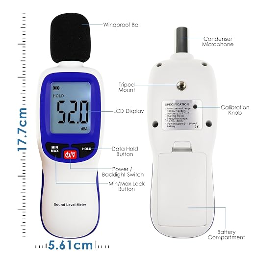 Wireless Decibel Meter, Bluetooth Sound Level Meter with App Data Logging and Alarm- Portable Audio Sound Tester Measures Noise Levels from 30~130dBA Noise Meter for Classroom, Home, Office