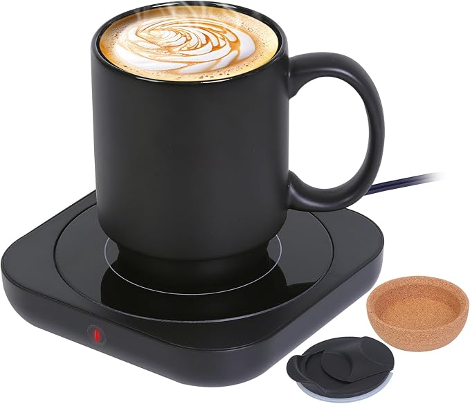 Coffee Mug Warmer & Mug Set for Desk, Electric Coffee Cup Warmer with Ceramic Mug, Smart Heated Coffee Mug with Auto Shut Off for Office/Home, Christmas/Birthday/Coffee Gifts for Men & Women, Black
