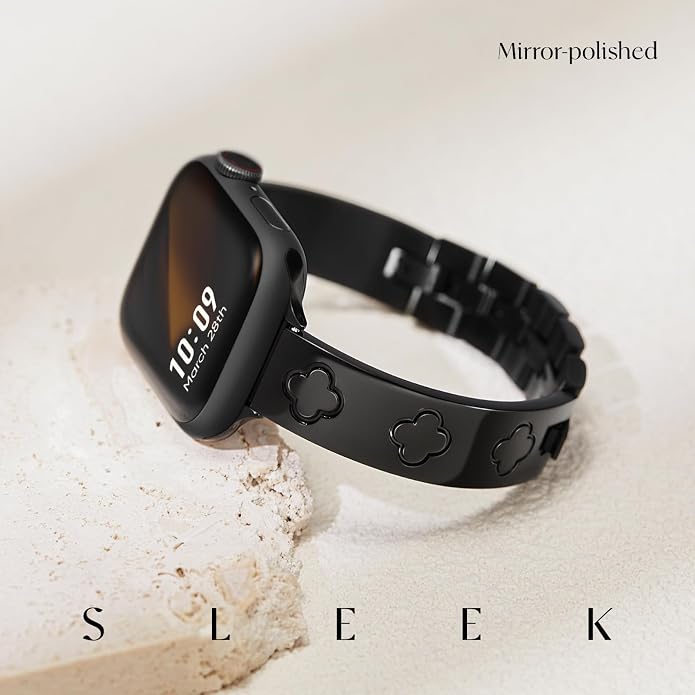 Missair Compatible with Apple Watch Band 38mm 40mm 41mm 42mm 44mm 45mm 46mm 49mm, Four Leaf Lucky Bracelet Women Dressy Stainless Steel Metal Clover Strap for iWatch Series 11 10 9 8 7 6 5 4 SE Ultra