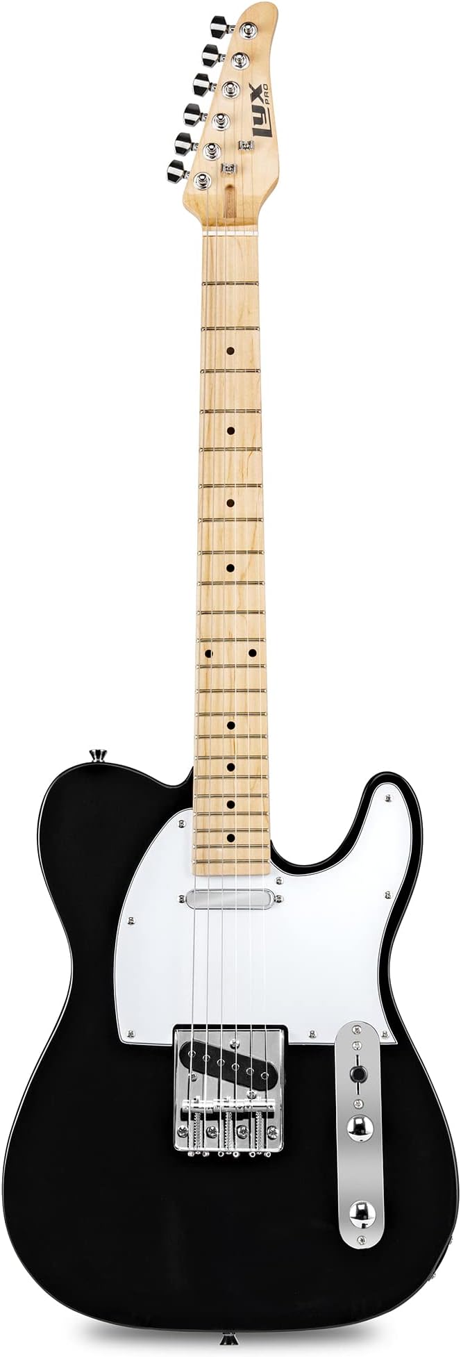 LyxPro 39” Electric Guitar TL Series, Full-Size Paulownia Wood Body, 3-Ply Pickguard, C-Shape Neck, Ashtray Bridge, Quality Gear Tuners, 3-Way Switch & Volume/Tone Controls, 2 Picks Included, Black