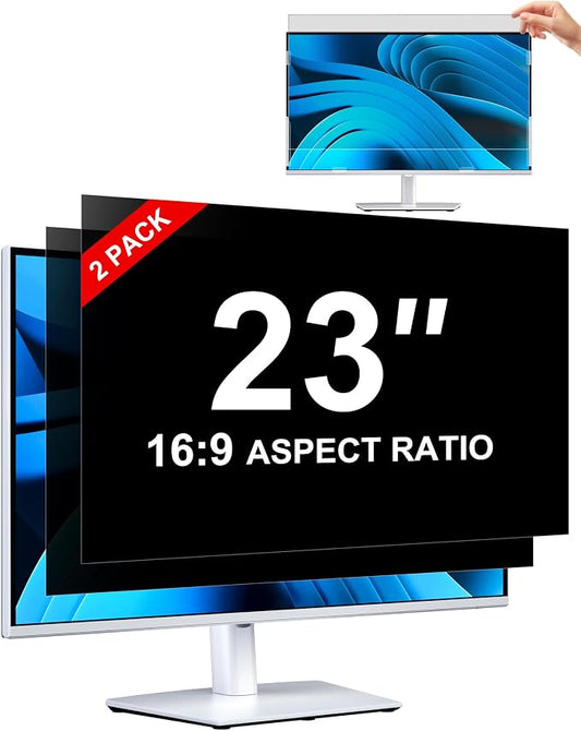 [2-Pack] Privacy Screen For Computer Monitor, 23-Inch 16:9 Aspect Ratio; Anti Spy/Bule Light/Glare And Eye Protection, 2 Install Ways Removable For Office, Airport, Cafe And Other Public Area; Diagonal 23 Inches, Width 20.05 Inches, Height 11.28 Inches