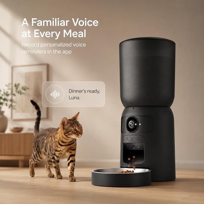 Automatic Cat Feeder with Camera, 2K WiFi Smart Pet Feeder with App Control, 6L Cat Food Dispenser, AI Pet Monitoring, Portion Control Automatic Pet Feeder for Cats & Dogs, Motion Tracking, Dual Power