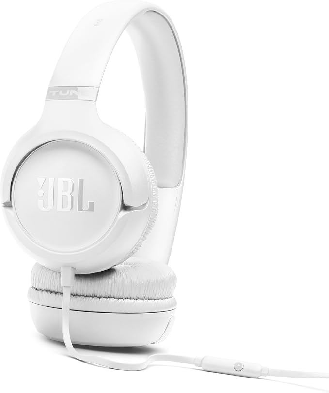 JBL Tune 530 - Wired on-Ear Headphones with a 3.5mm aux Jack and JBL Pure Bass Sound, Tangle-Free Flat Cable, Hands-Free Calls, Lightweight, Comfortable, and Foldable (White)