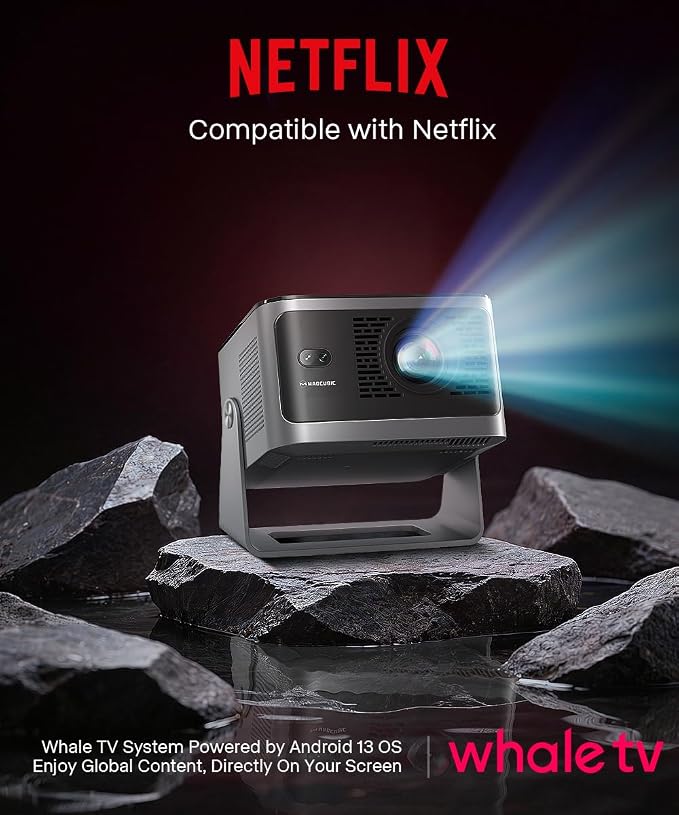 Magcubic Mini Projector with WiFi and Bluetooth, 600ANSI Native 1080P Projector, Compatible with Netflix, Auto Focus & Vertical Keystone, 15W Speaker HY350NTV Smart Proyector for Movie Home Outdoor