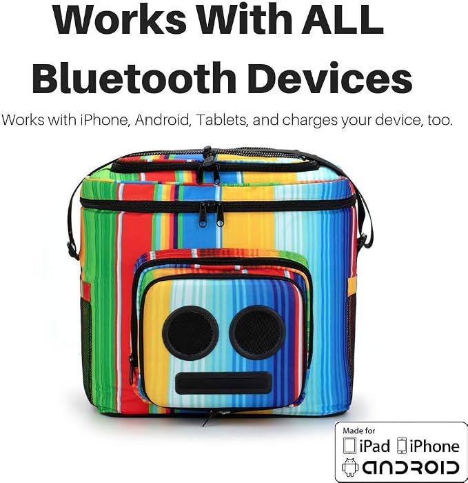 Super Real The #1 Cooler with Speakers & Subwoofer (Bluetooth, 20-Watt) for Parties/Festivals/Boat/Beach. Rechargeable Speaker Cooler, Works with iPhone & Android (Rainbow)