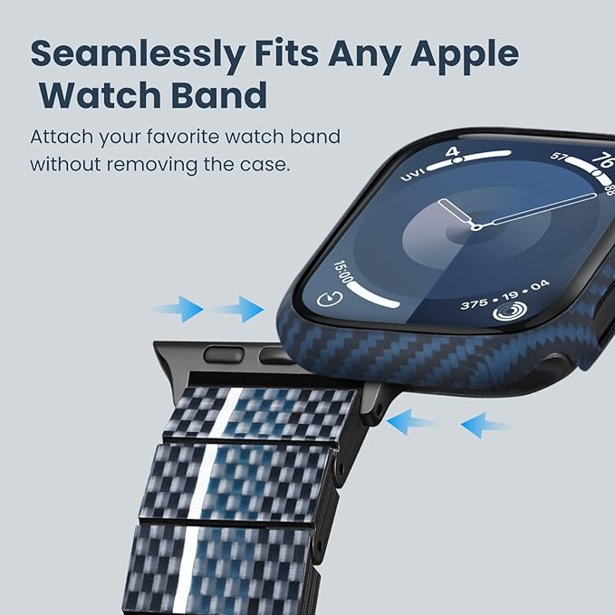 PITAKA Air Case for Apple Watch Series 9/8/7, 45mm, Exquisite Minimalist Slim Apple Watch Case - Aramid Fiber Made, Black/Blue(Twill)