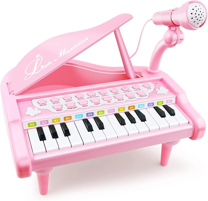 Love&Mini Piano Keyboard Toys for Girls - 24 Keys Toddler Piano Music Toy Instruments with Microphone，Pink Piano Toys for 3+ Years Old Girls Birthday Xmas Gifts (24 Keys Pink Piano Toy)