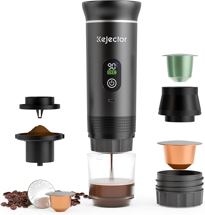 kejector Battery Powered Coffee Maker Cafetera Portatil Personal Espresso Coffee Machines for Travel Car Espresso Machine 80ml for Hiking Camping Small Electric Coffee Machine
