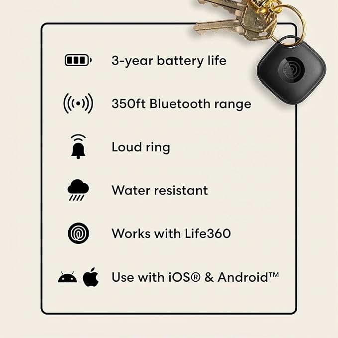 Tile by Life360 Mate Bluetooth Tracker, Keys Finder and Item Locator for Keys, Bags and More. Phone Finder. Both iOS and Android Compatible. 2-Pack (Black/White)