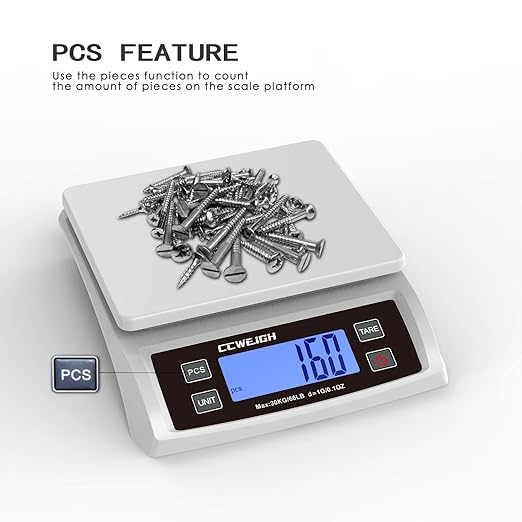 Digital Kitchen Scale 30KG/66LB, Stainless Bread Scale with LCD Display, Multi Unit Conversion for Baking、Supermarket＆ Express Delivery, Counting Scale (White)