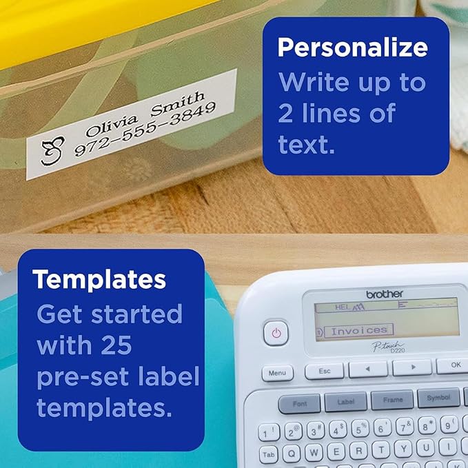 Brother P-Touch PTD220 Portable Label Maker Bundle for Home & Office Organization with Carry Case and TZe-231 Black on White Laminated Tape (2-Pack)