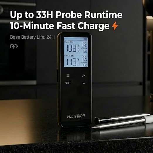 Smart Wireless Meat Thermometer with WiFi & Bluetooth, 2 Probes with 6 Sensors Each, App-Controlled Real-Time Monitoring, IP67 Waterproof for BBQ, Grill, Oven, Smoker, Air Fryer & Rotisserie