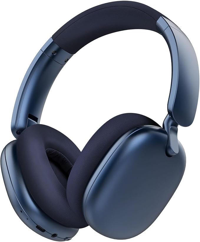 C6 Active Noise Cancelling Headphones, Wireless Over Ear Bluetooth Headphones, 60H Playtime, Lightweight Folding Deep Bass Comfort Fit Ear Cups Headset with Mic for iPad/Travel/PC/Home Blue