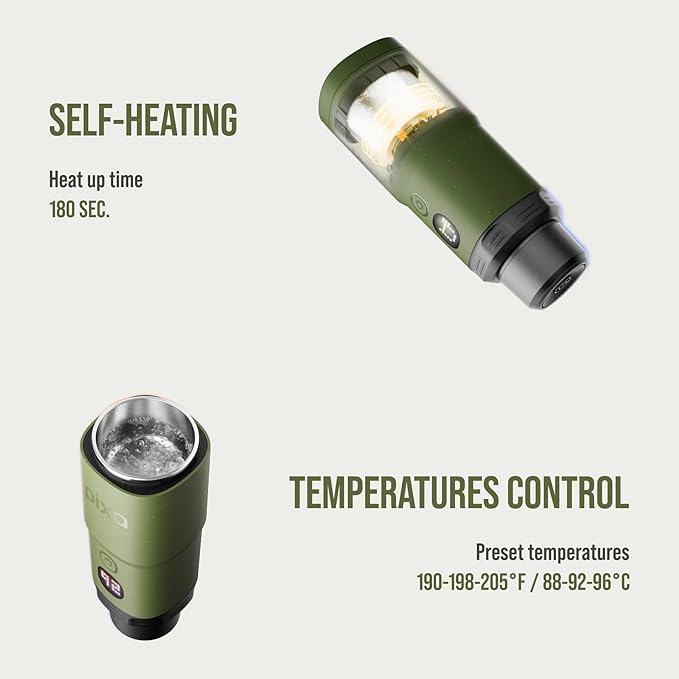 WACACO PIXAPRESSO, Coffee Machine Electric & Portable, With 4 Coffee Types & Fast Heat-Up, 3 * 3000mAh Battery, 20 Bar Portable Espresso Maker For Ground Coffee & NS Capsule, Olive Green