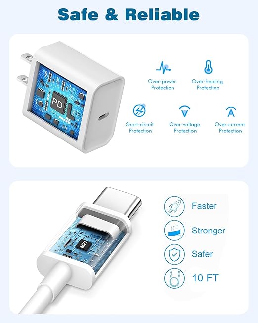 Fast Charger for iPhone 17/16/15 Charger,iPhone 16/15 ChargerFast Charging Type C USB C Wall ChargerBlock Adapter 10FT USB C Charging Cable Cord for Apple iPhone 17 16 15 Pro Max/15 Plus/iPad Pro/Air