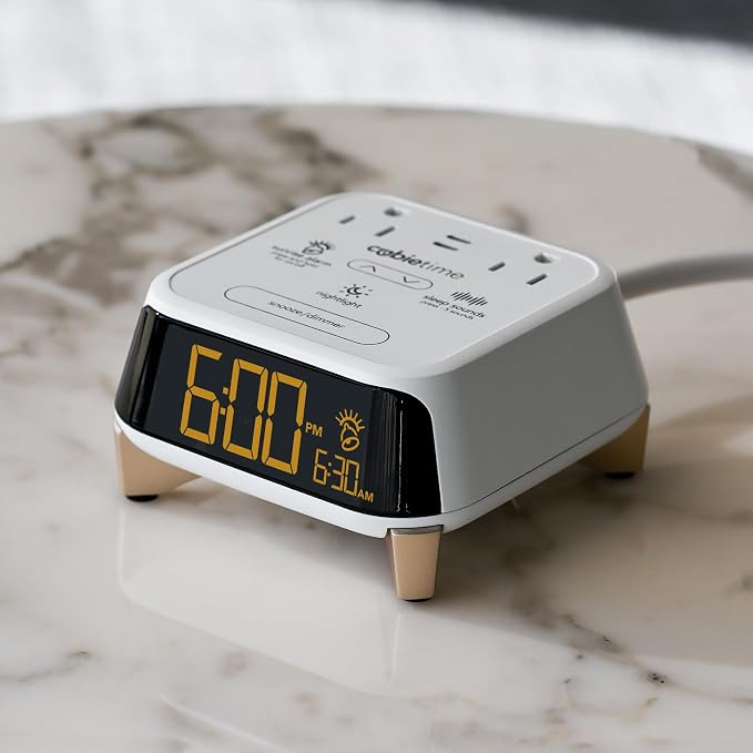 Brandstand CubieTime Zen - White (Latest Model) - White Noise/Sleep Sounds Alarm Clock Charger with 2 USB-C Ports, 2 Power Outlets, Night Light