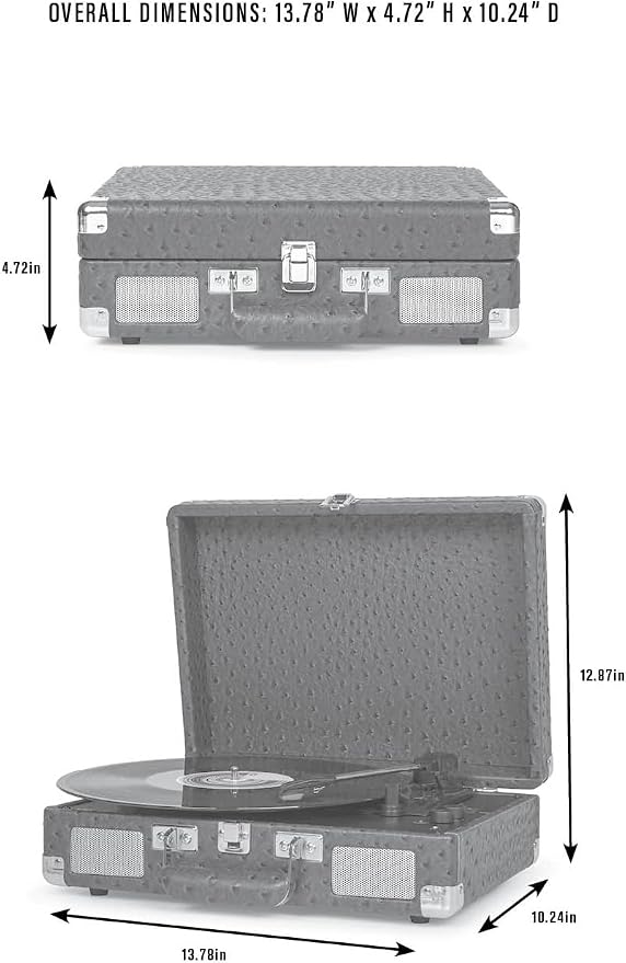 Crosley CR8005F-WS Cruiser Plus Vintage 3-Speed Bluetooth in/Out Suitcase Vinyl Record Player Turntable, White Sand