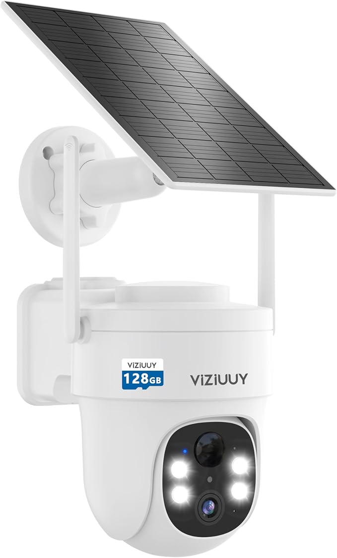 VIZIUUY Solar Security Cameras Wireless Outdoor,3MP Security Cameras Wireless Outdoor with 128GB SD Card