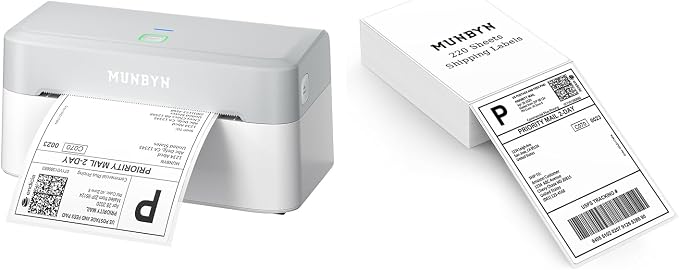 MUNBYN RW403B Bluetooth Shipping Label Printer+4"x6" Direct Thermal Shipping Labels