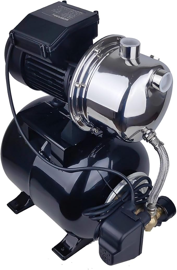 1.6HP Shallow Well Pump with Pressure Tank, 898GPH, 115V,Stainless Steel Automatic Water Booster Jet Pump, 157.5FT Centriffugal Pump for Home Garden Lawn Sprinkler Irrigation