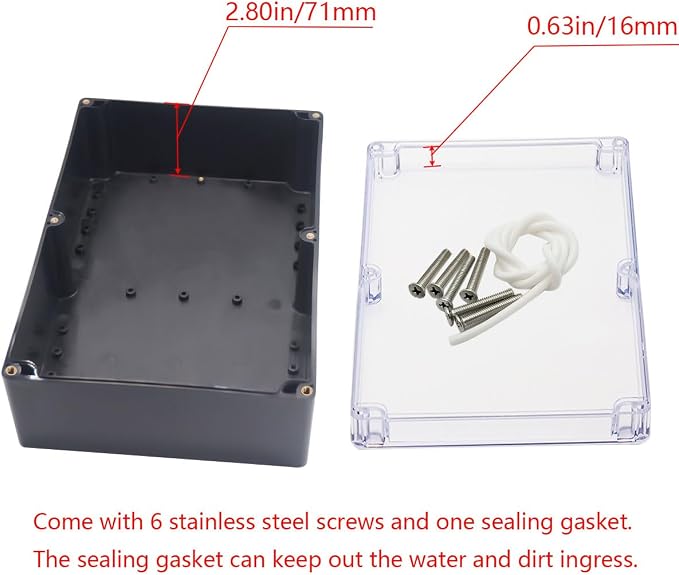 Project Box IP65 Waterproof Junction Box ABS Plastic Black Electrical Boxes DIY Electronic Project Case Power Enclosure Clear Cover 10.35“x7.17”x3.74“