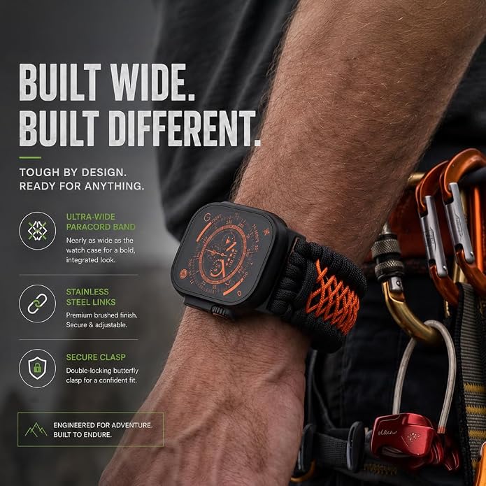 Tefeca Titan Series Paracord Band Compatible with Apple Watch Ultra 2/49mm, Series 10/46mm, 9/8/7/45mm, SE2/SE/6/5/4/44mm, and 3/2/1/42mm