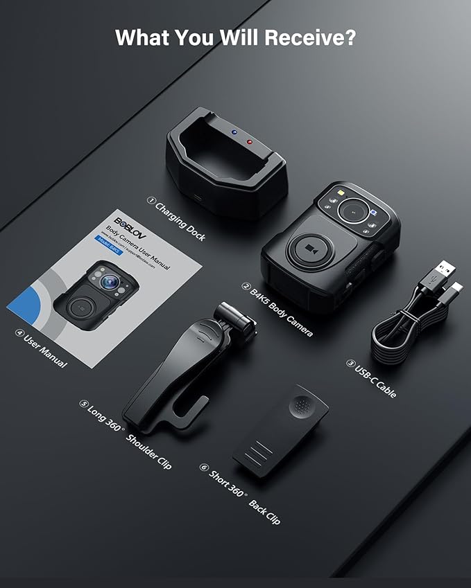 BOBLOV B4K5 256GB 4K Body Camera,3400mAh IP68 Waterproof GPS Police Body Cams for 11Hrs Video Record, Provide Charging Dock, Night Vision Video Camcorder for Personal, Guard Civilians(256GB)