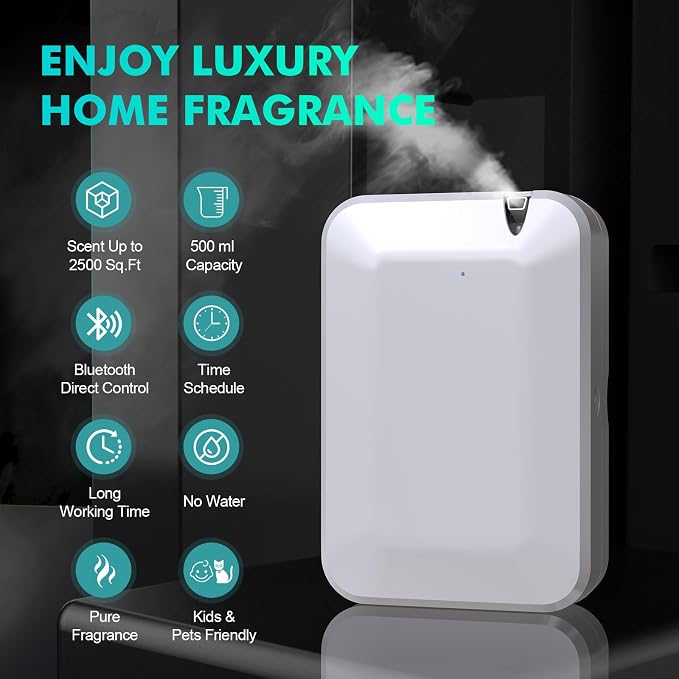 Smart Scent Air Machine for Home, 500ML/2500 Sq. Ft HVAC Professional Waterless Essential Oil Diffuser with Cold Air Technology, Bluetooth Fragrance Diffuser for Large Room, Hotel, Office, Spa