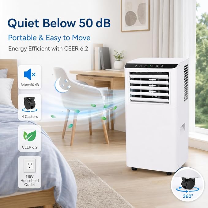 8000 BTU Portable Air Conditioners Cools Up to 350 Sq.Ft, 3 in 1 Portable AC with Remote, 24H Timer, Sleep Mode, Window Kit