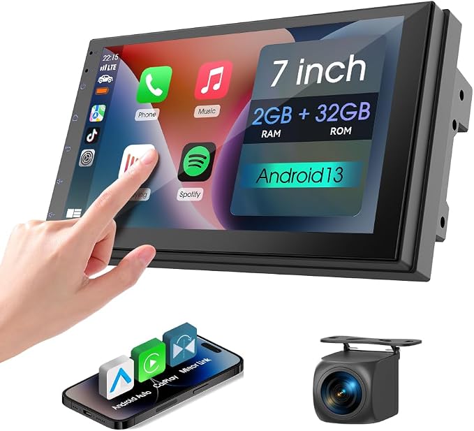 Haudio 7 inch Car Stereo Double Din with Wireless Carplay&Android Auto,Bluetooth,Channel RCA,Backup Camera,SWC,FM/AM|Apple Carplay Radio Screen for Car Audio Receivers|HD Touchscreen car Audio