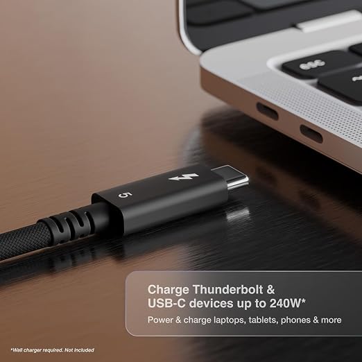 CalDigit Thunderbolt 5 Pro Braided Cable - 120Gbps 240W Power Delivery, Compatible with Thunderbolt 3, 4, USB4 Type C, MacBook Pro, iMac, iPhone 17 Max, Black (0.5m/1.64ft/19.685")