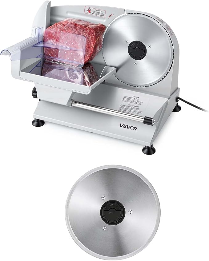 VEVOR Meat Slicer, 7.5" Electric Deli Slicer with 2 SUS420 Blades & 0-0.6" Adjustable Thickness, 200W Home Food-Slicer for Frozen Meat, Ham, Baguett, Steak, UL Approved