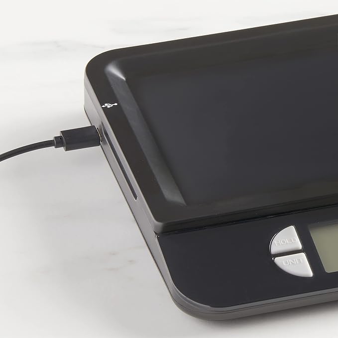 Taylor USB Rechargeable Digital Kitchen and Food Scale, 11 pound capacity with Dishwasher Safe Tray, Cord Included