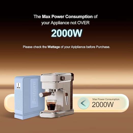 2000W Step Up Transformer 110v to 220v Converter, Heavy Duty Voltage Converter 110v-120v to 220v-240v with Dual Outlets, Overload Protection & Ultra-Quiet for Home Appliances, Light Blue