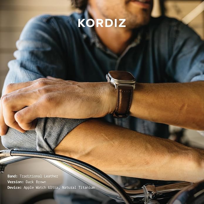 KORDIZ Traditional Leather Band for Apple Watch ULTRA 3, ULTRA 2/1 & Series 11, 10, 9, 8, 7-1, SE3, SE2, SE - Genuine Full Grain Leather Wristband - Men Women Replacement Band for iWatch Apple Watch [ 49mm 46mm 45mm 44mm ]