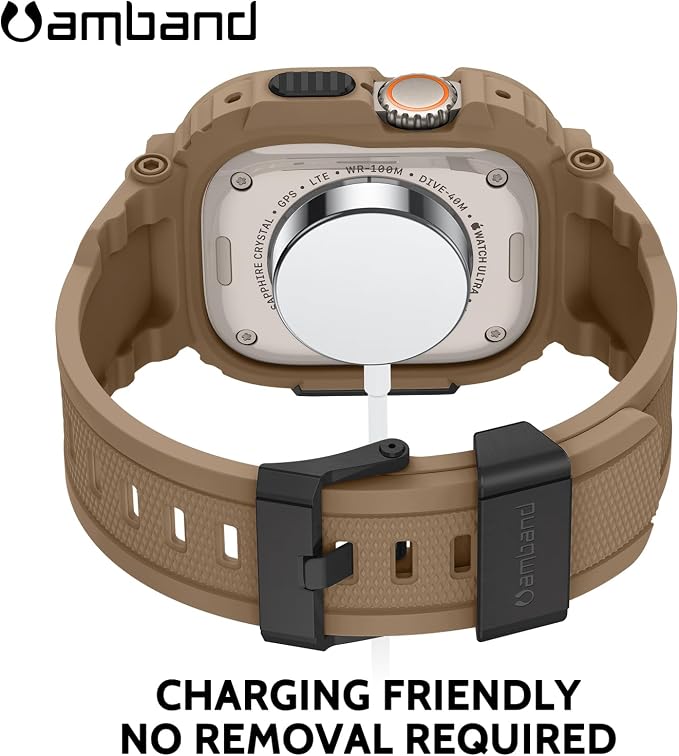 amBand for Apple Watch Ultra 3/2/1 Screen Protector, M1 Sport Series Tough Case Fits iPhone Ultra Watch Bands 49mm, Outdoor Activities Essential Full Body Protection for Hiking Cycling - Desert Tan