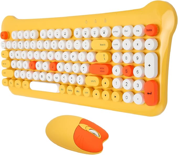 Keyboards and Mouse Combo, 98 Keys, Cute, USB Receiver, Silent Click, 2.4G Full Size, for Smart TVs (Yellow)