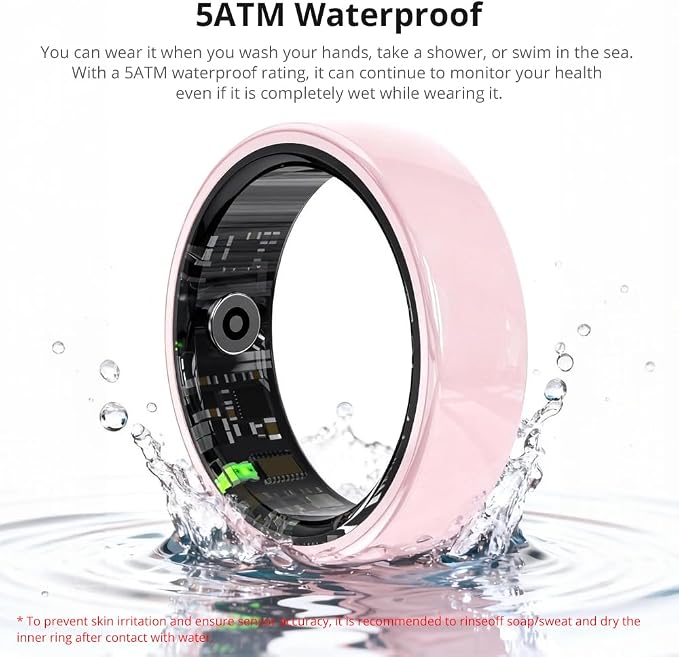 COLMI R02 Smart Ring, Smart Ring for Women and Men, No Subscription Fee, with a Charging Case, Supports Heart Rate, Blood Oxygen, Sleep Health Monitoring, and Sports Tracking Ring. (Pink Ceramic, 8#)