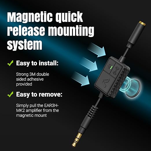 IASUS EAR3H-MK2 Helmet Audio Amplifier 12dB Volume Boost - 3.5mm Input and Output - Compatible with Most Helmet Comms Systems with Headphone Earbud Port