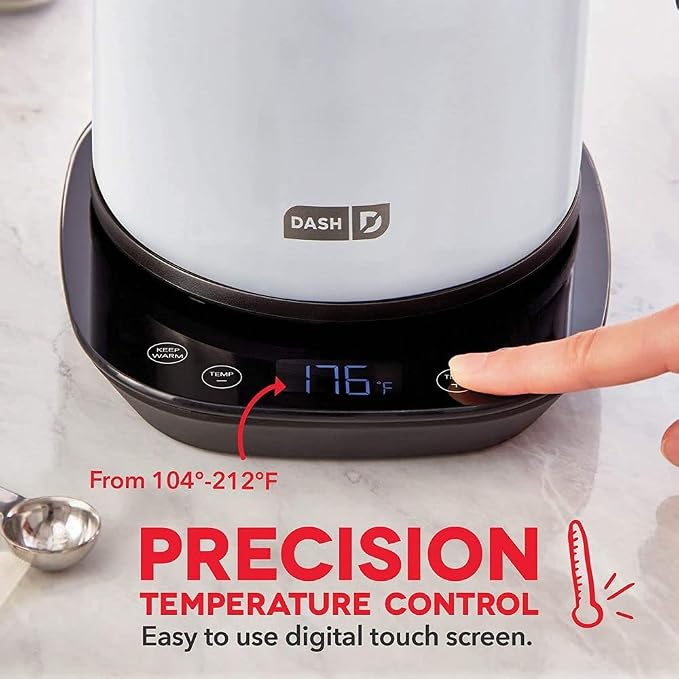 Dash Insulated Electric Kettle, 1.7L Stainless Steel Tea Kettle with Temperature Control, Keep Warm, Digital Display, Cool-Touch Exterior, Hot Water for Tea & Coffee, 1500W