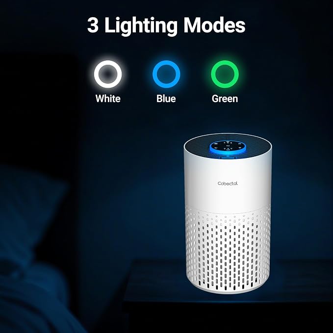 Air Purifiers for Bedroom Home, Cobectal Air Cleaner with HEPA 3-in-1 Filter for Room up to 1050 ft², Aroma Function, Sleep Mode, Portable Air Purifiers for Office, Dorm, RVs, White