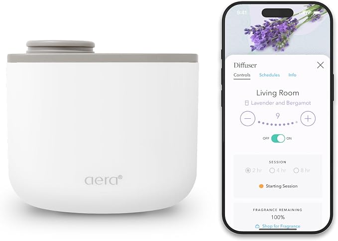 AERA Mini Waterless Plug-in Essential Oil Diffuser for Rooms 100–400 Sq Ft – Smart Aromatherapy Machine with App & Alexa Control – (Fits 12.5 mL Capsules – Sold Seperately) – White