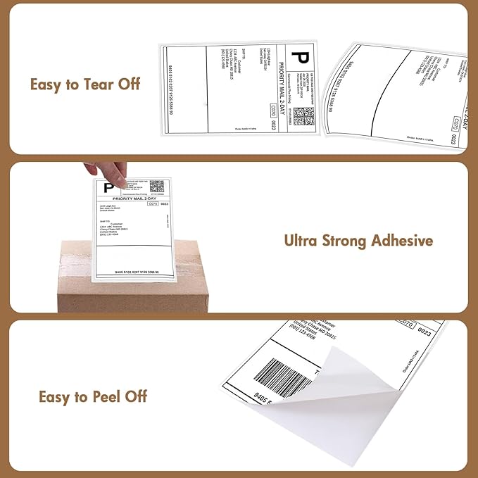 Bluetooth Thermal Shipping Label Printer (Black) + Thermal Direct Shipping Labels (Pack of 500 Fan-Fold Labels)