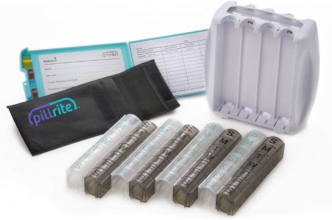 Medication and Supplement Pillbox Organizer, 3 ¾ in x 7 in - 28-Day Medicine Sorter - FSA and HSA Eligible – Monthly Medication Dispenser - Easy to Fill - 4-Week Pill Holder - Travel Friendly
