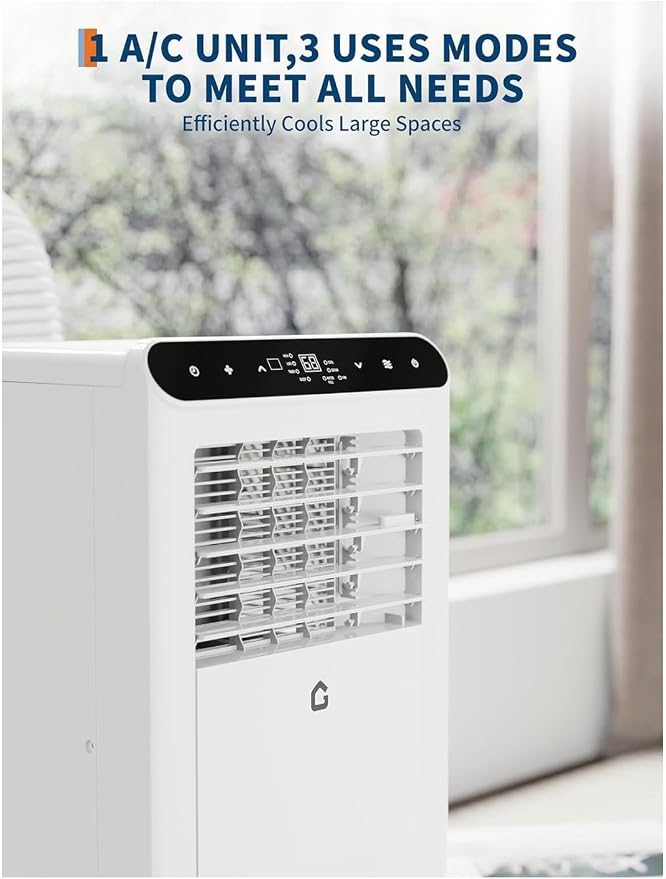 8000 BTU Portable Air Conditioner, Cools 350 Sq.Ft. Quiet 48dB AC Unit with Dehumidifier, Fan & Sleep Modes, 24H Timer, Remote Control & Window Kit, DOE Certified CEER 6.2, White+Black Panel